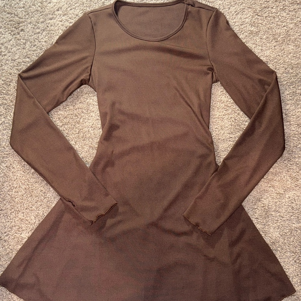 SHEIN Elegant Brown Long Sleeve Dress